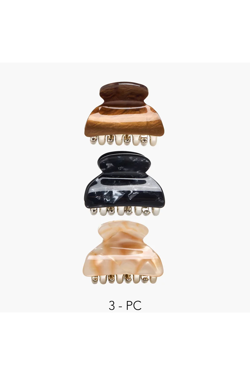 لايف ستايل Pack of 3 Curved Hair Clamp with Marble Finish
